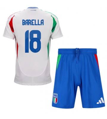 Italien Nicolo Barella #18 Borta Kläder Barn EM 2024 Kortärmad (+ Korta byxor)